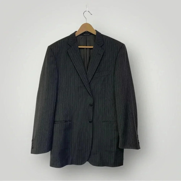 BURBERRY London Blazer Stripe Gray Wool Sz 42L - Picture 1 of 13